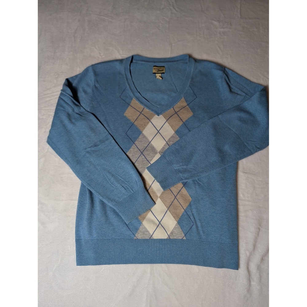 Heritage Collection by Bass Argyle V-Neck Grandpa Sweater Blue Cotton Preppy M